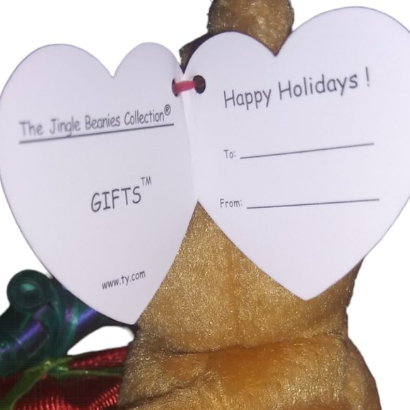 TY Jingle Beanies GIFTS Happy Holidays Present Stuffed Bear Plush Ornament 2005 - Picture 3 of 8